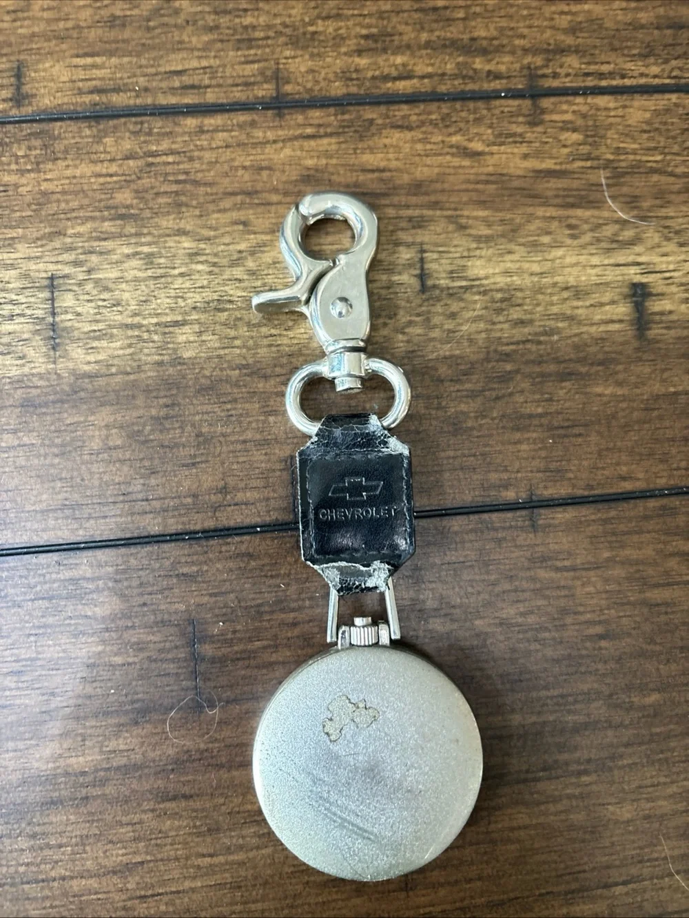 Vintage 1970s Chevrolet Quartz Pocket Watch Orange Bezel Clip Fob Belt